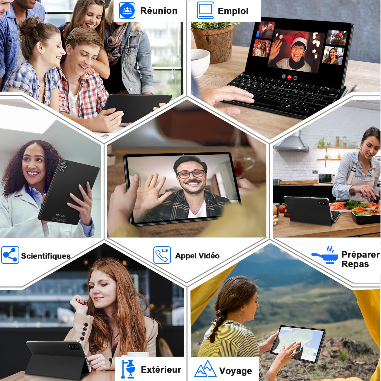 FACETEL 13 Inch Android Tablet with Keyboard & Mouse - 16GB RAM 256GB ROM (Expandable to 1TB), 2K FHD Display, Octa-Core Processor, 8600mAh Battery, Dual Camera - Perfect for Work, Study & Entertainment (Black)