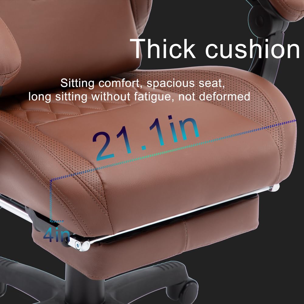 OHAHO Ergonomic Gaming Chair with Adjustable Footrest & Lumbar Support - 360° Swivel Height-Adjustable Office Chair with Headrest for PC Gaming & Home Office Work (Tan) - Perfect for Esports, Streaming & Long Work Sessions