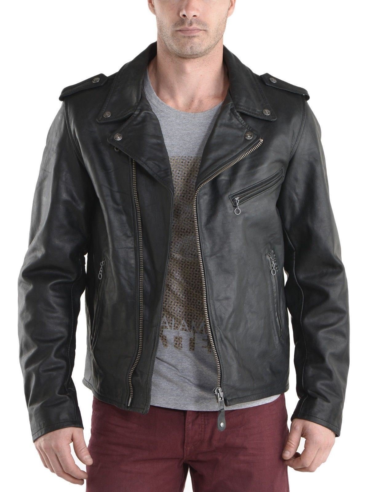 Men's Distressed Leather Motorcycle Jacket - Stylish Biker Bomber Jacket with Zipper for Men | Black Outerwear for Riding & Casual Wear