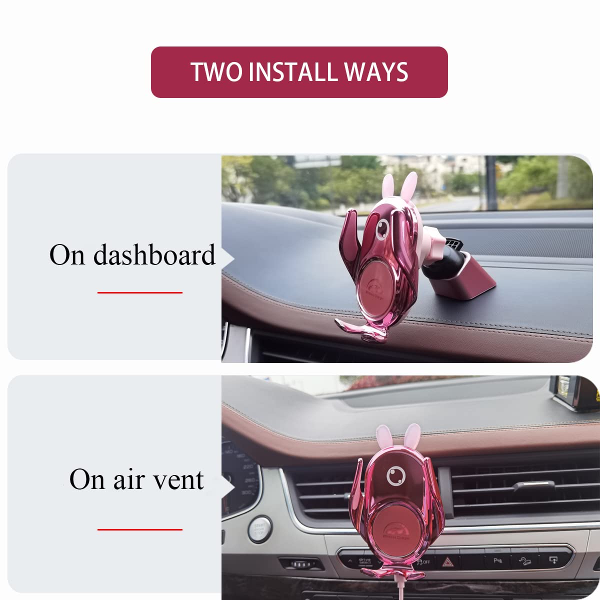 15W Fast Wireless Car Charger Mount - Auto-Clamping Dashboard & Vent Phone Holder for iPhone 14/13/12/11/Pro/SE/XS/Max/XR & Samsung S22/S21/S20/Note 20/10/9 - Pink Cute Design for Women (Perfect for Commuting, Road Trips & Hands-Free Driving)