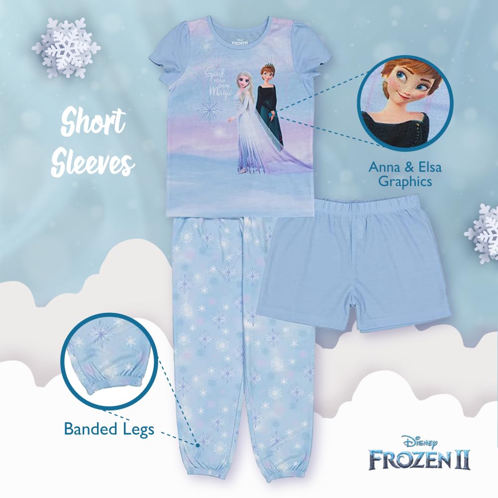 Disney Frozen Princess & Minnie Mouse 5-Piece Girls' Pajama Set - Soft, Cute & Comfortable Loose-Fit Sleepwear for Kids | Perfect for Bedtime, Sleepovers & Family Movie Nights
