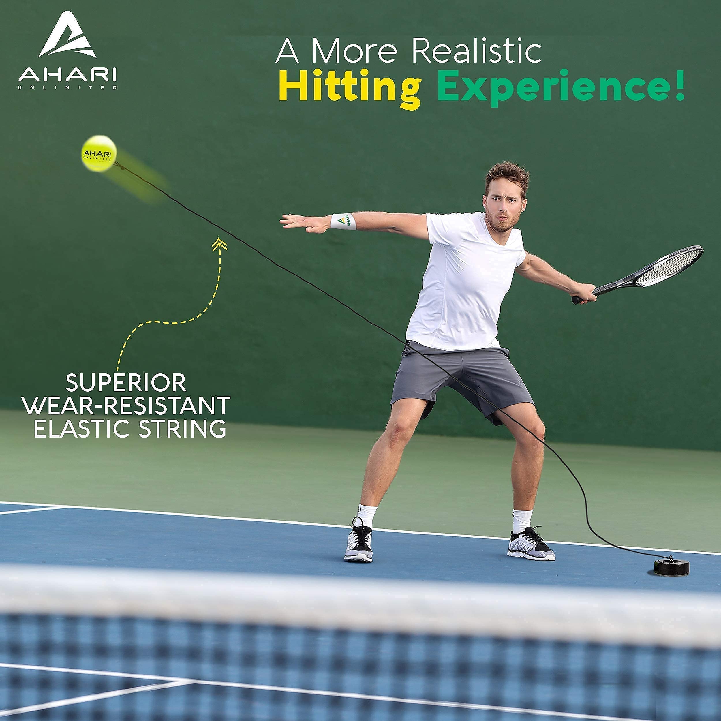 Premium Tennis Trainer Set - Pro Tennis Rebounder with Metal Base, 3 Replacement Balls & Wristband | Portable Solo Practice Equipment for Backyard, Court & Driveway Training | Durable Carrying Cylinder Included