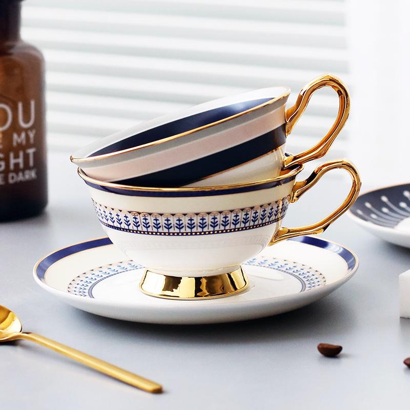 Premium British Tea Cups and Porcelain Coffee Cups Set with Gold Trim - Elegant Latte Cups with Saucers & Gift Box - Perfect for Afternoon Tea, Coffee Break, and Thoughtful Gifting