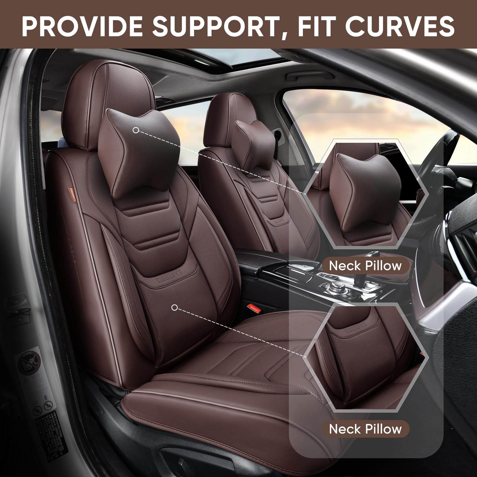 Premium Breathable Leather Car Seat Covers Full Set - Front & Rear Seat Protectors with Headrest Covers | Universal Fit for Most Cars & SUVs | Perfect for Daily Commute, Road Trips & Family Protection