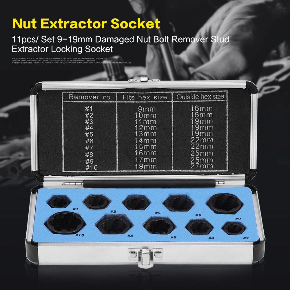 10 Pcs Impact Bolt Nut Removal Extractor Socket Tool Set - Damaged/Frozen/Rusted Bolt & Nut Remover with Storage Case - Ideal for Automotive Repair, Machinery Maintenance & DIY Projects