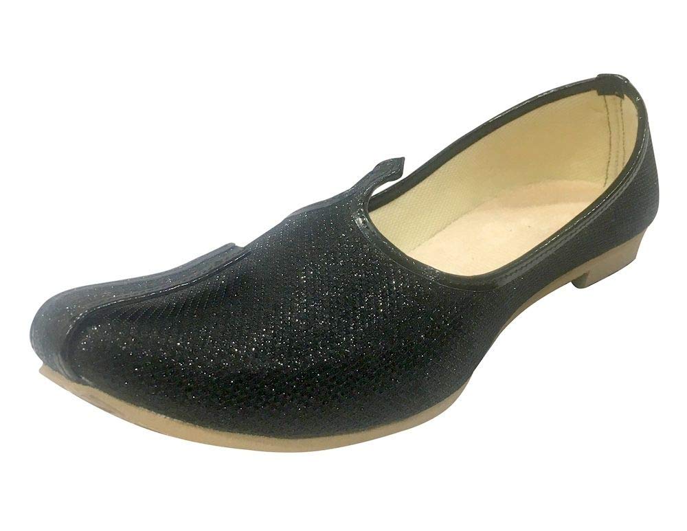 Men's Black Glitter Sherwani Shoes | Punjabi Jutiis | Pakistani Khussa | Nagra Mojari for Weddings & Festivals
