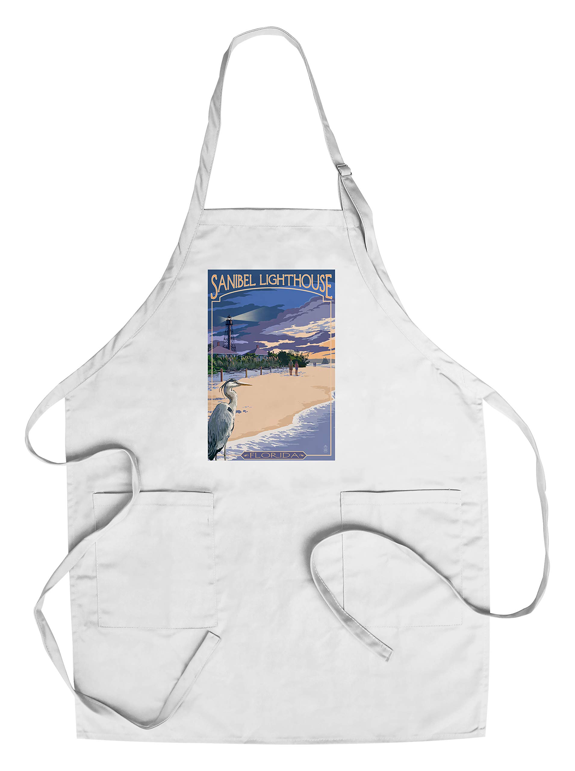 Sanibel Lighthouse Florida Cotton Canvas Apron - Unisex Kitchen Cooking Baking Grilling Apron with Pockets - Perfect for Chefs, BBQ Enthusiasts & Home Cooks