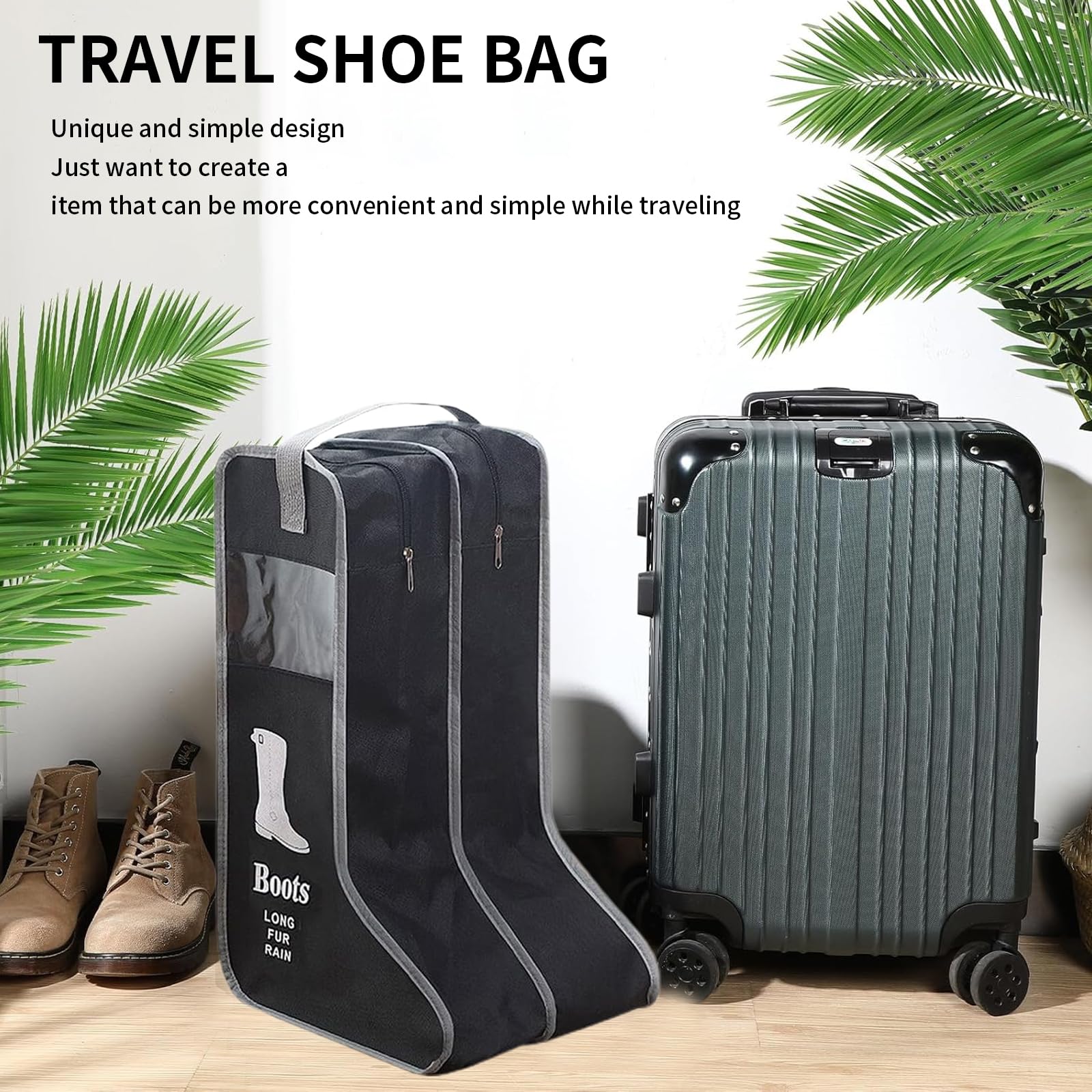 2 Pack Portable Boot Storage Bags for Tall & Short Boots - Dustproof Shoe Organizer for Travel, Packing & Closet Storage - Black Boot Carry Bags (Perfect for Travel, Home Organization & Boot Protection)
