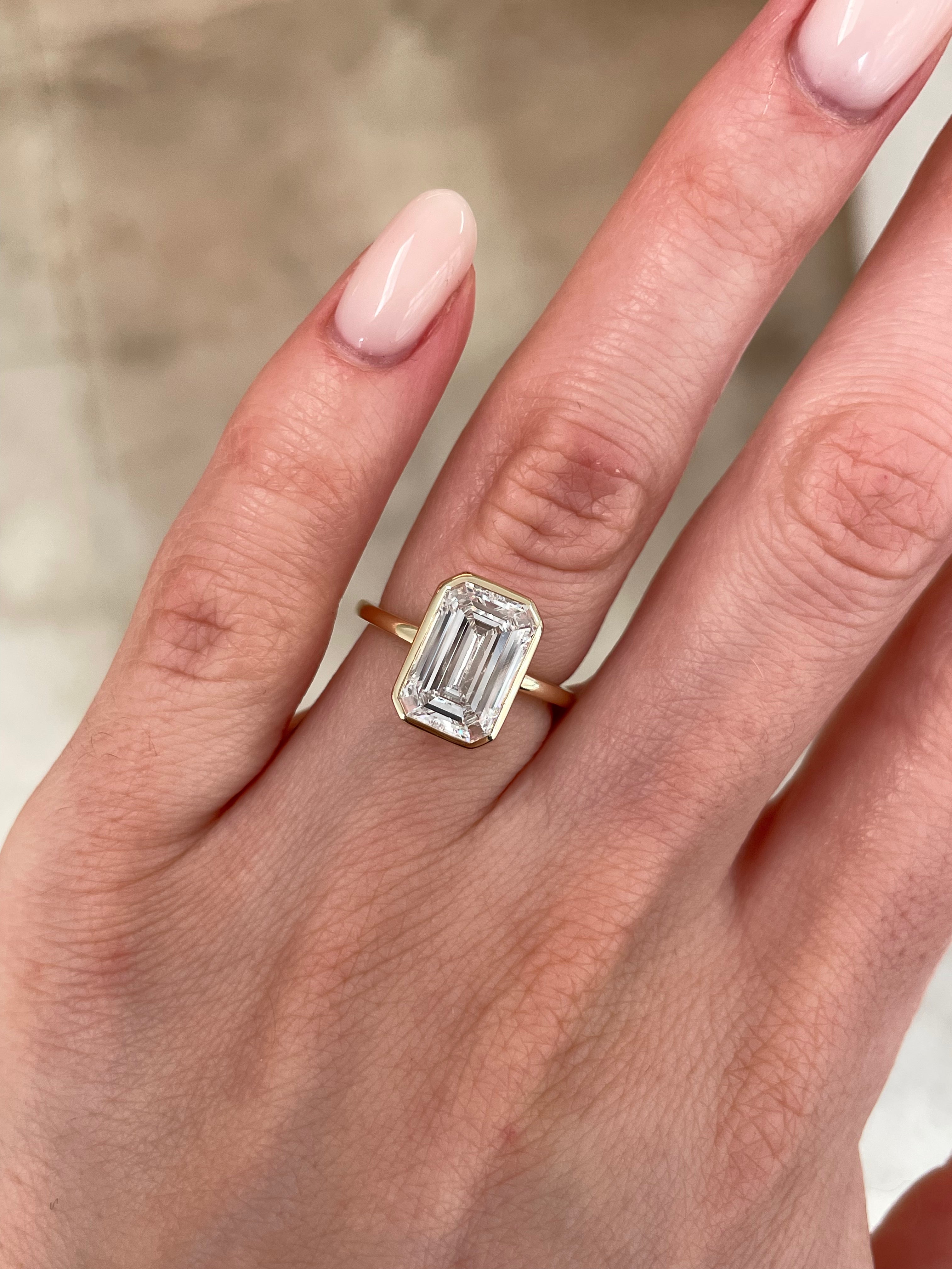 3.02 Carat Lab Grown Emerald Whisper Thin® Bezel Ring - Elegant Green Gemstone Jewelry for Engagement, Wedding & Special Occasions