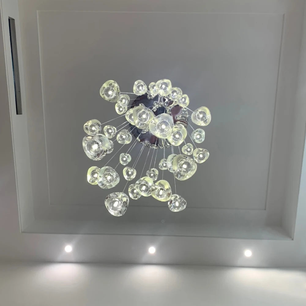 Crystal Clear Bubble Chandelier for High Ceiling Foyer - Elegant Lighting Fixture for Grand Entryway, Dining Room & Luxury Home Decor
