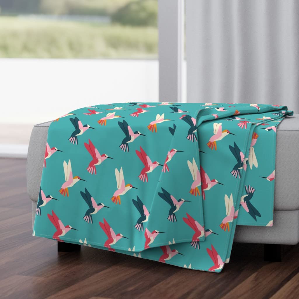 Luxe Velvet Throw Blanket 50x70 Inches - Vintage Hummingbird & Pollinator Garden Design, Midcentury Modern Style for Kids & Adults | Perfect for Sofa, Bed & Home Decor