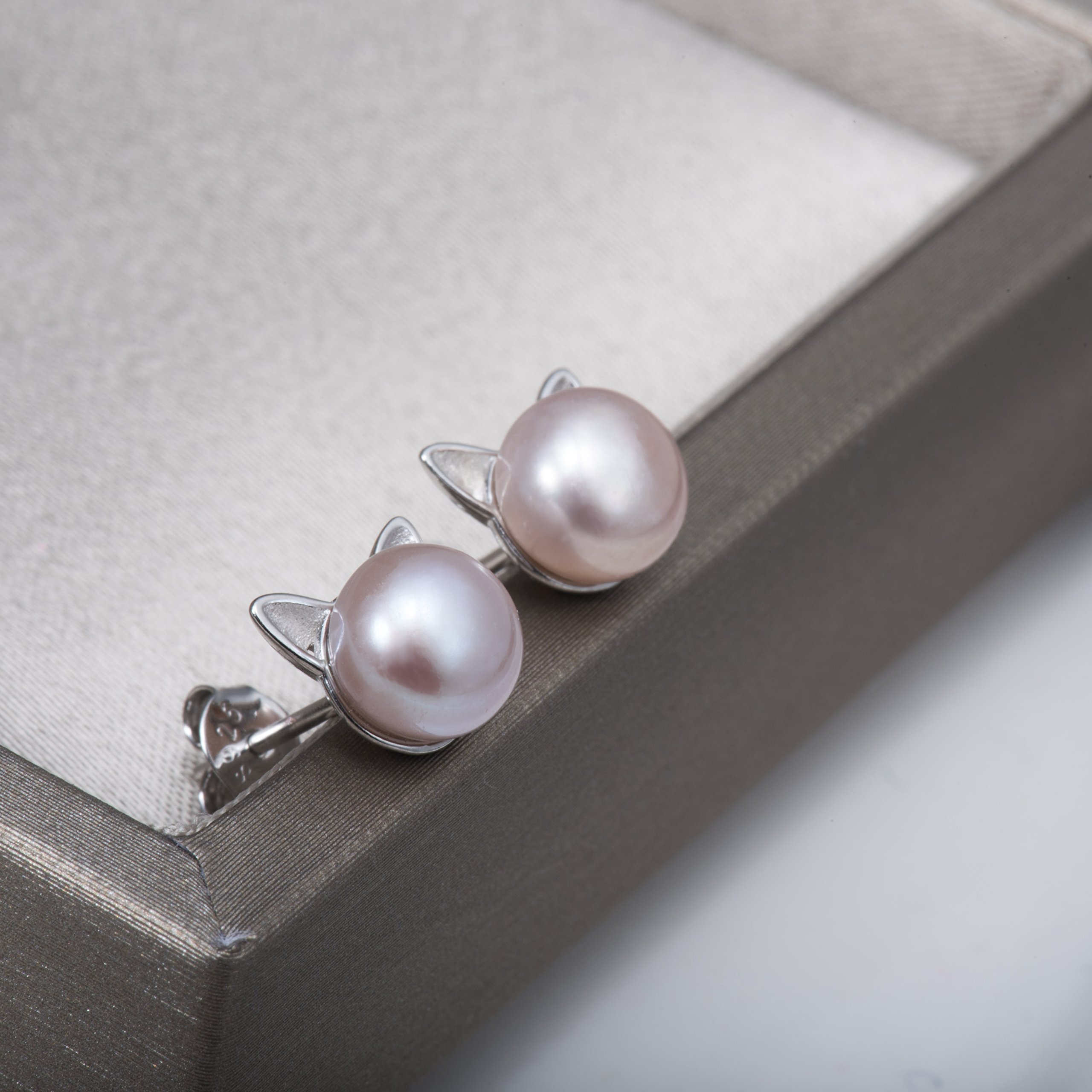 Elegant S.Leaf Cat Earrings with Pearl Accents - Sterling Silver Jewelry for Women | Perfect Cat Lover Gifts, Memorial Keepsakes & Fashion Accessories for Cat Enthusiasts | Ideal for Daily Wear, Special Occasions & Cat-Themed Events
