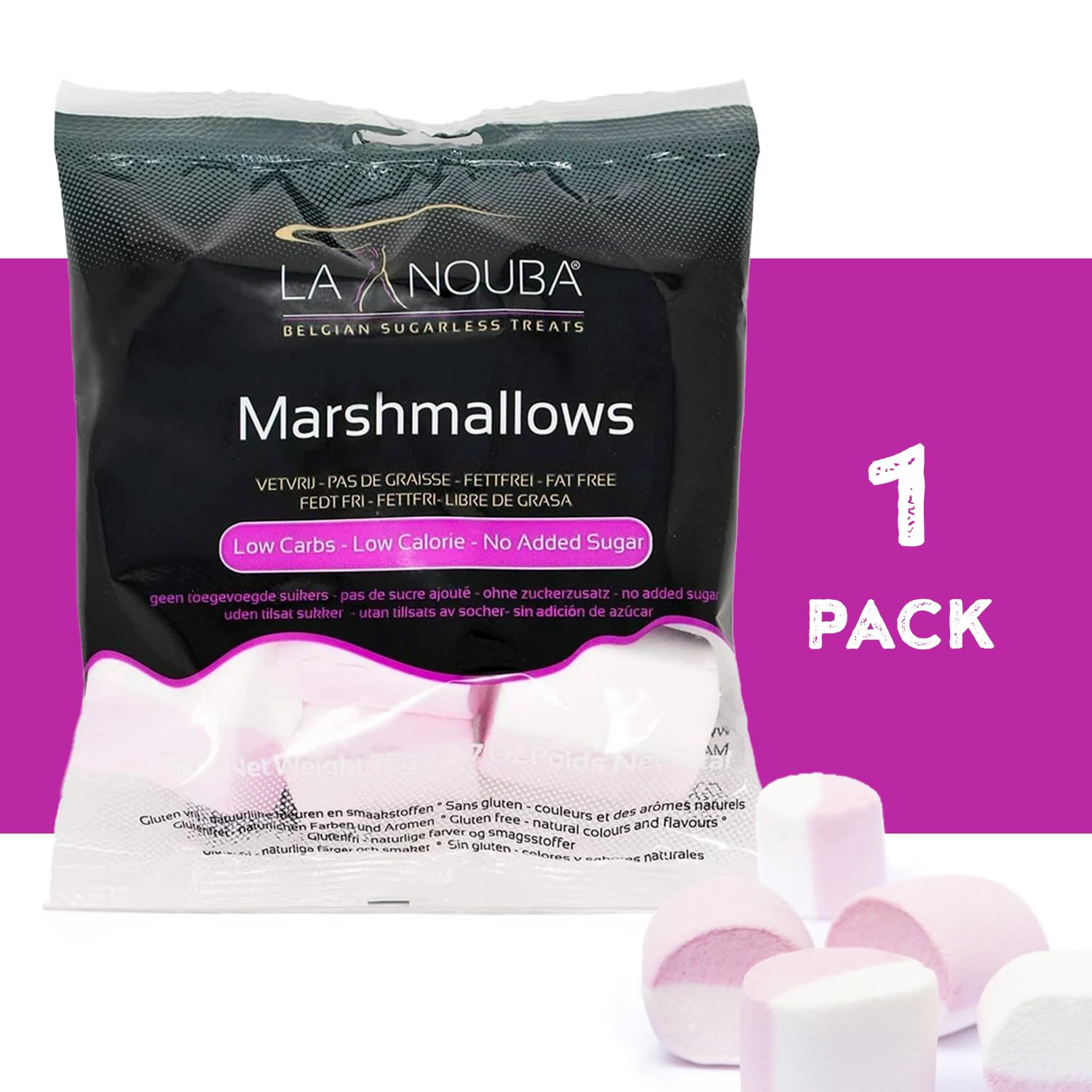 Sugar-Free Marshmallows by La Nouba – 2.7 oz Pack | Low Calorie, Keto-Friendly, Gluten-Free & Fat-Free Snack | All Natural Healthy Treat with Traditional Taste | Perfect for Keto Diet, Camping & Hot Cocoa Topping