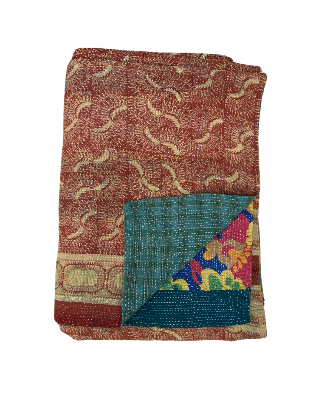 Midweight Kantha Quilt No. 786 - Handmade Cotton Bedspread, Lightweight Throw Blanket for Bedroom Decor, Sofa & Travel - Perfect for Cozy Nights, Guest Rooms & Bohemian Home Styling