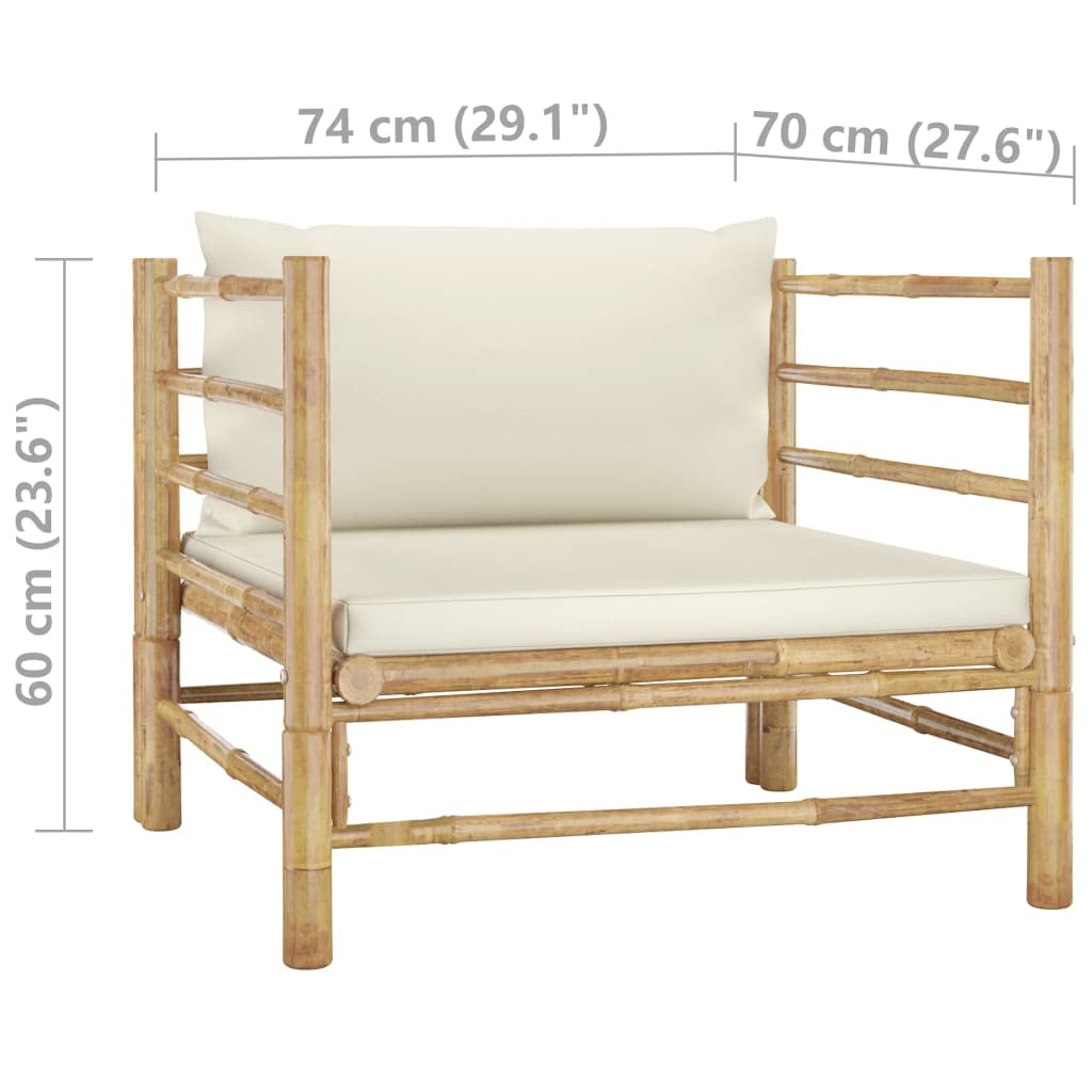 CHARMMA Patio Sofa with Cream White Cushions & Bamboo Frame - Outdoor Garden Furniture for Backyard, Poolside & Balcony Relaxation