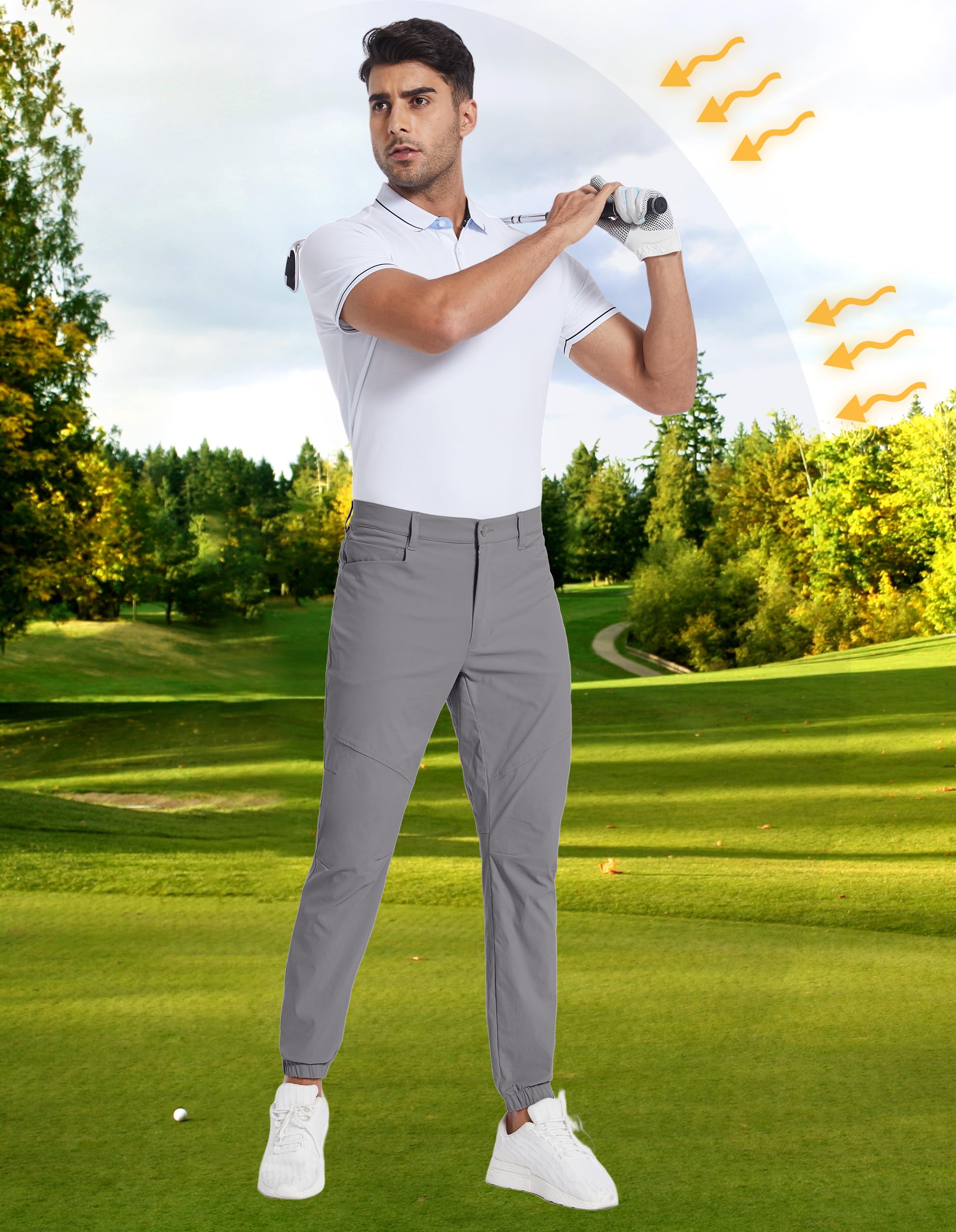 **PULI Men's Stretch Golf Joggers Pants - Waterproof Slim Fit with 4 Pockets - Hiking, Casual, Travel & Work Pants for Men - Perfect for Golfing, Outdoor Adventures & Everyday Wear**