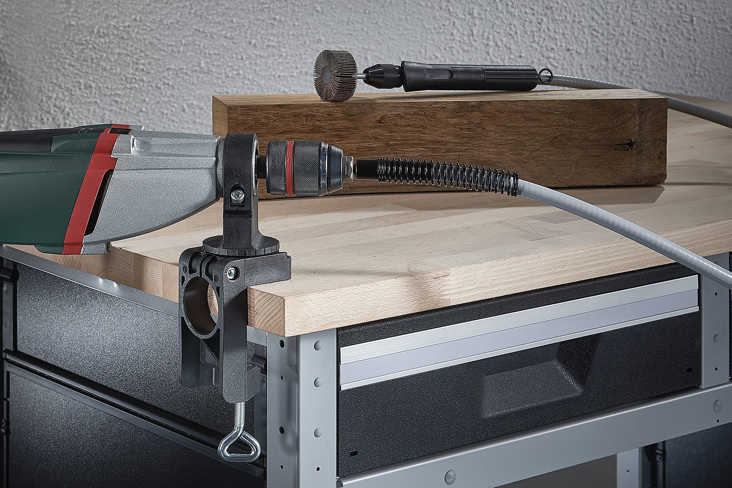 Wolfcraft Universal Drill Clamp - Rotatable Plastic Clamping Tool for Power Drills, Milling & Grinding Motors (Model 4802000) | Perfect for Horizontal & Vertical Positioning in Woodworking, Metalworking & DIY Projects