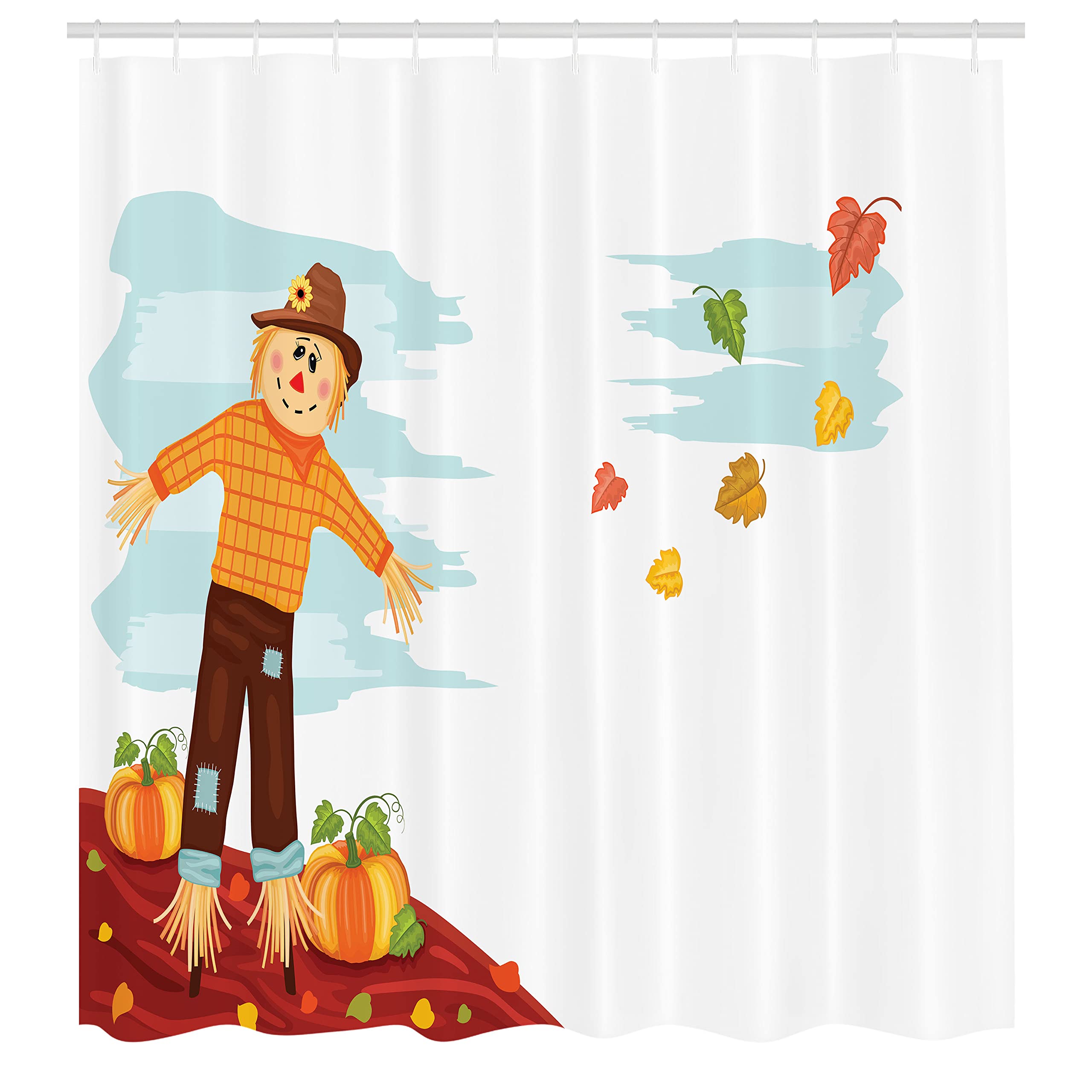 Ambesonne Autumn Pumpkin Shower Curtain - Fall Harvest Themed Scarecrow with Seasonal Fruits & Leaves - 69x75 Inch Waterproof Fabric Bathroom Decor with Hooks - Perfect for Thanksgiving, Halloween & Cozy Farmhouse Bathrooms