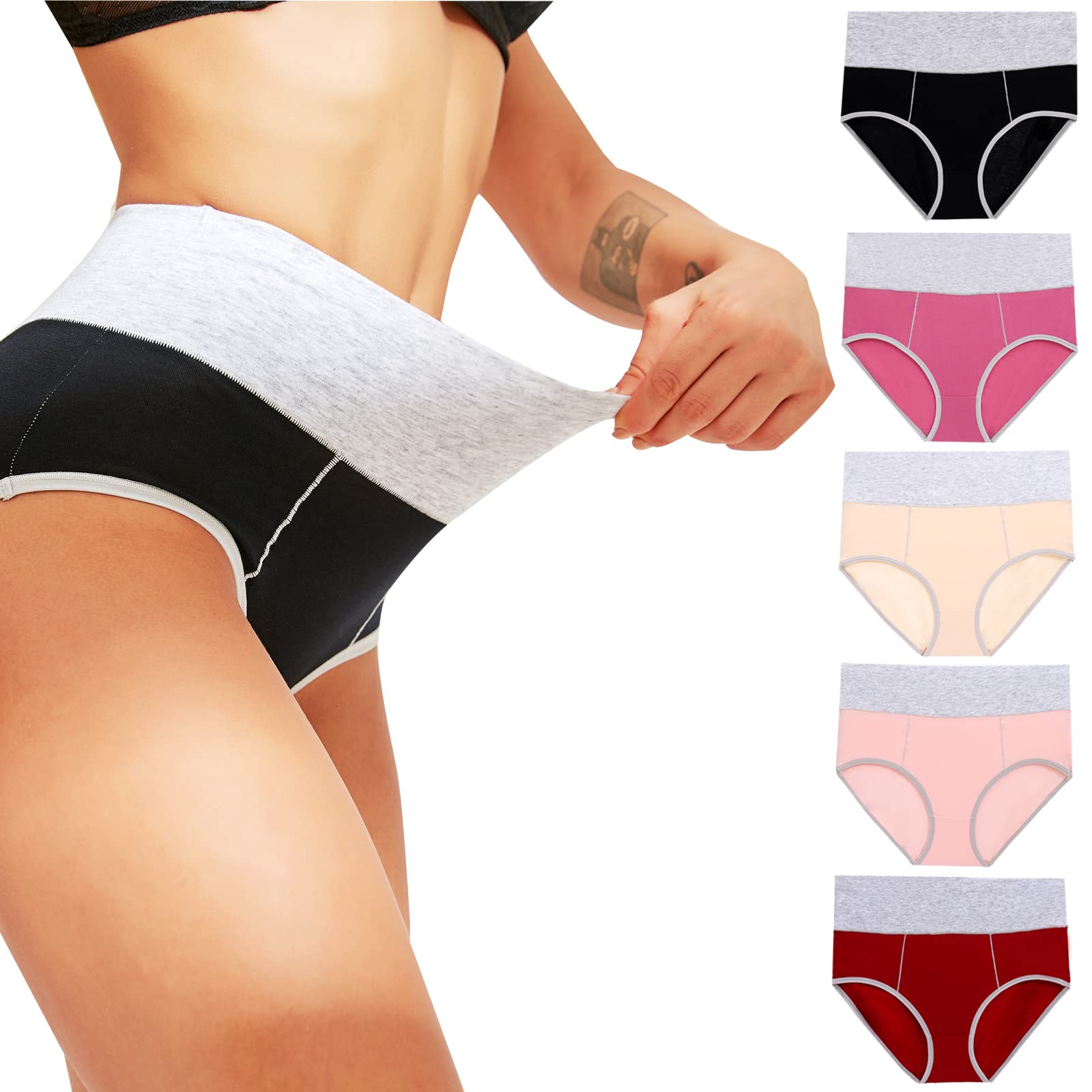 UUZF High Waisted Cotton Briefs for Women - Soft, Breathable Full Coverage Underwear with Stretch - Regular & Plus Size - Perfect for Everyday Comfort, Yoga & Lounge Wear
