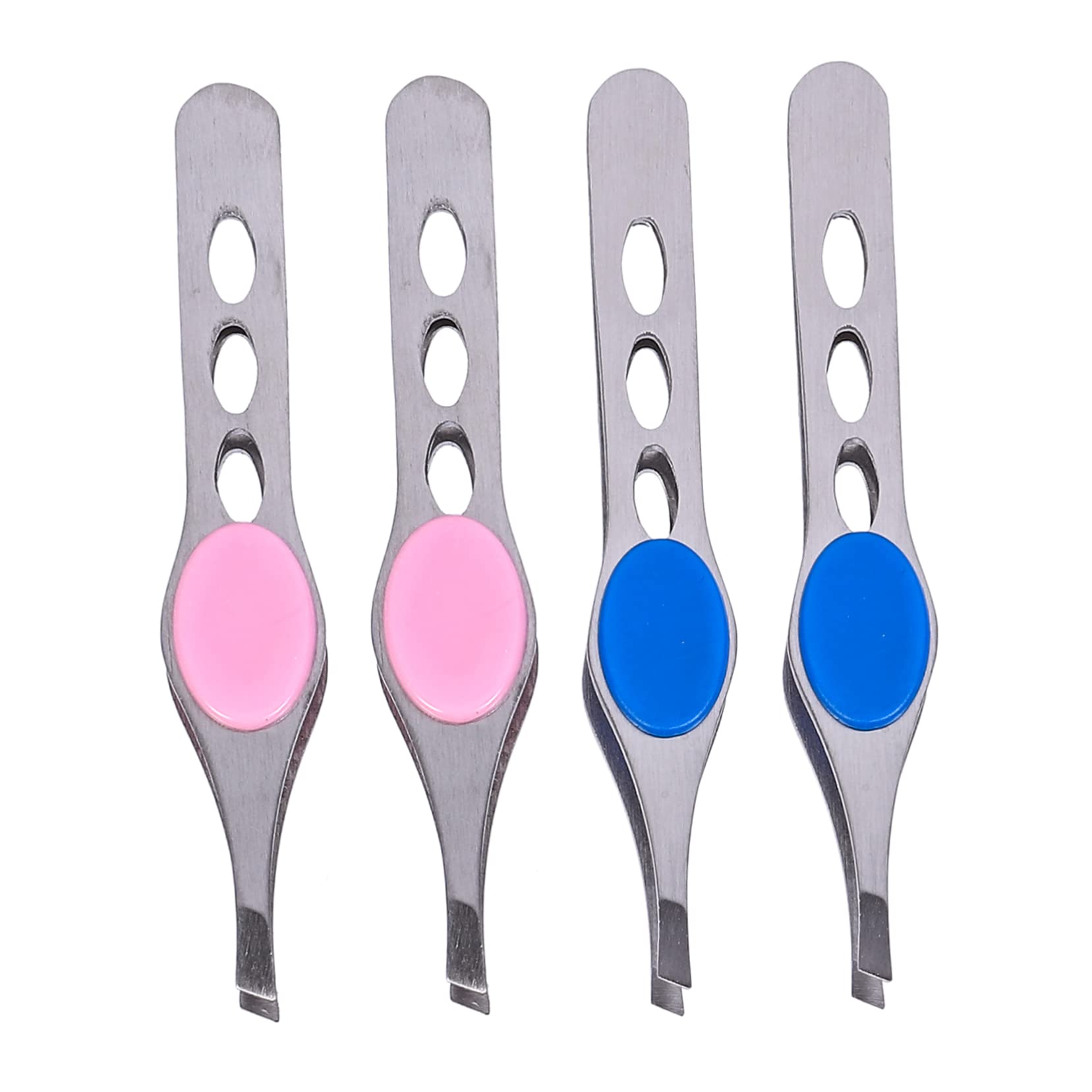 Professional Stainless Steel Eyebrow Tweezers Set - 4pc Slant & Pointed Tweezers, Eyelash & Facial Hair Removal Tools - Perfect for Makeup Artists, Salon Professionals & Home Grooming Kits
