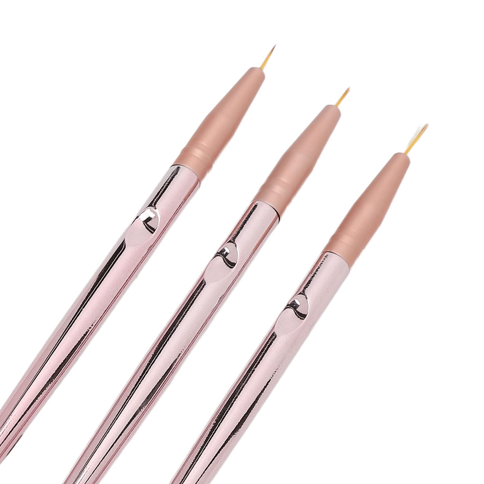 Professional Nail Art Liner Brushes Set - 3PCS Rose Gold Metal Barrel Nylon Bristle Detail Brushes with Lid for Precise Nail Painting & Drawing | Perfect for Home Salon, DIY Manicure & Nail Art Design