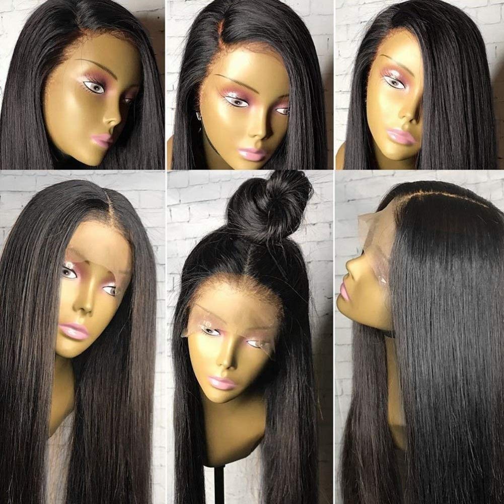 Premium 360 Lace Frontal Wig for Black Women - 10A Grade Brazilian Virgin Human Hair, Light Yaki Straight, Pre-Plucked Baby Hair, 12