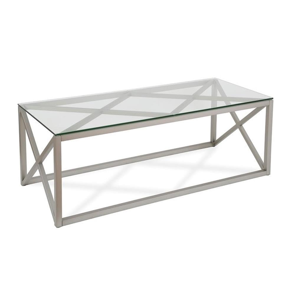 Dixon 46-Inch Wide Modern Rectangular Coffee Table with Satin Nickel Finish - Perfect for Living Room, Lounge & Office Spaces
