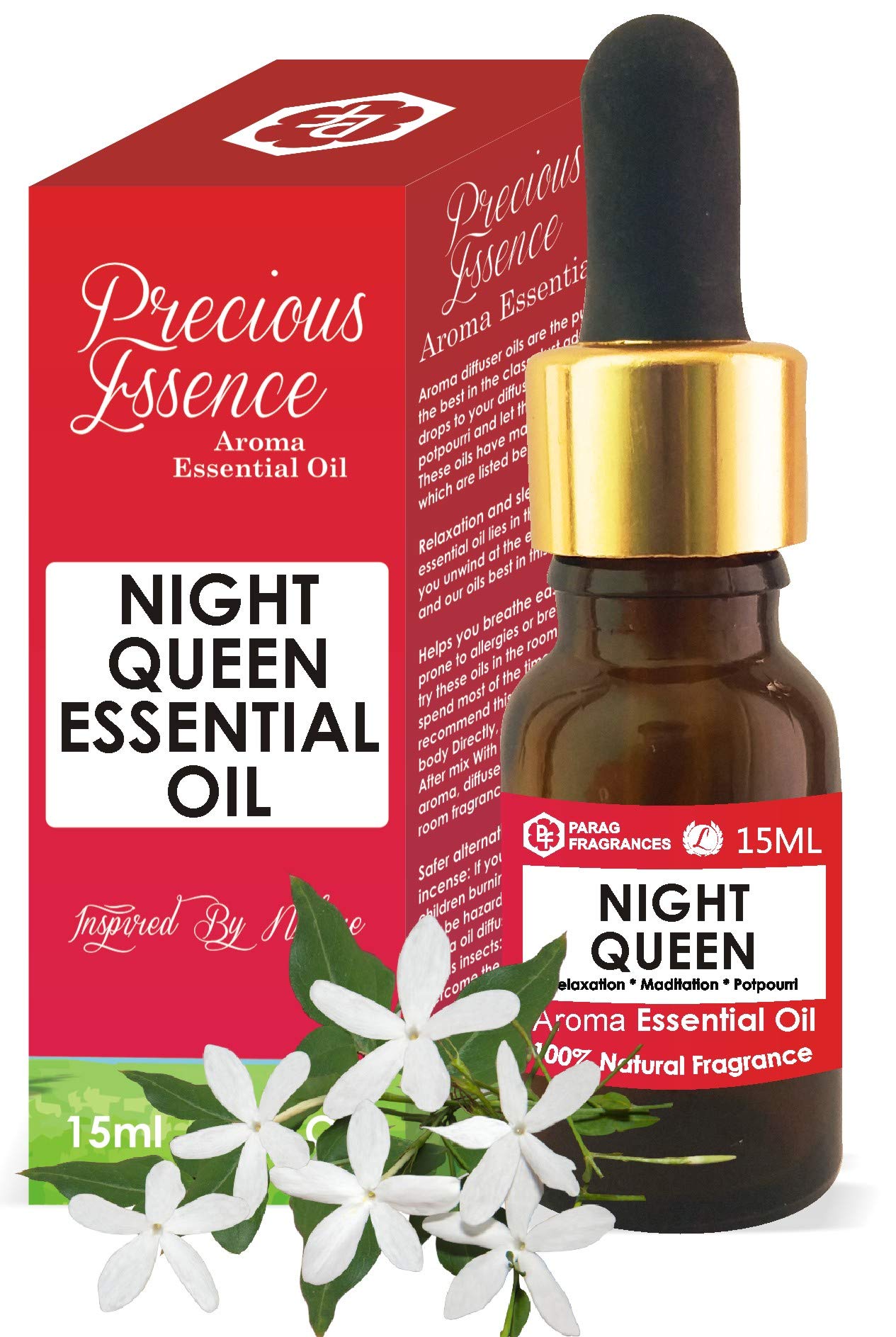 Parag Fragrances Premium Steam Distilled Organic Night Queen Essential Oil 15ml - 100% Pure Undiluted Aromatherapy Oil for Relaxation, Meditation, Skin & Hair Care | Perfect for Diffusers, Massage & Spa Treatments