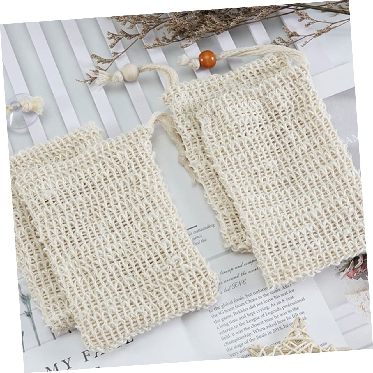 5Pcs Sisal Soap Drawstring Bags - Exfoliating Soap Holder for Shower & Face Cleansing | Gentle Skin Exfoliation | Perfect for Travel & Bathroom Organization
