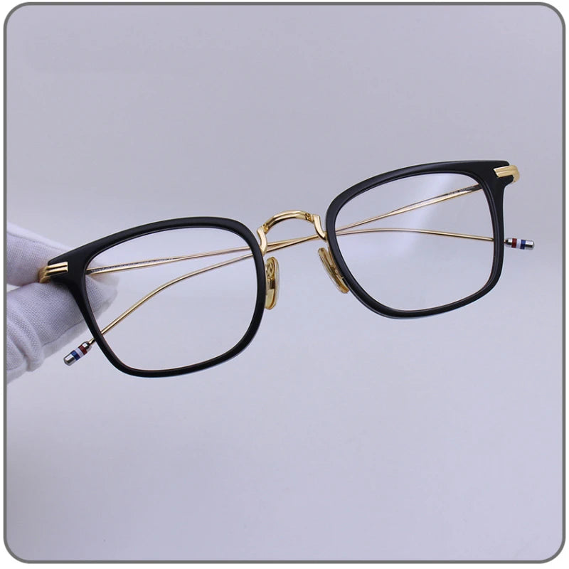 Black Unisex Square Full Rim Eyeglasses T905 - Lightweight Alloy & Acetate Frame for Men & Women - Perfect for Reading, Work, and Everyday Fashion