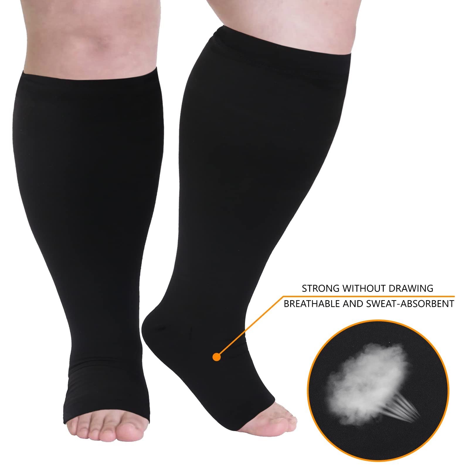 **Toeless Compression Socks for Women & Men - Wide Calf Open Toe Support Socks 20-30 mmHg - Plus Size 7XL - Knee High Medical Pro Black - Improve Circulation & Reduce Swelling - Perfect for Travel, Running & Recovery**