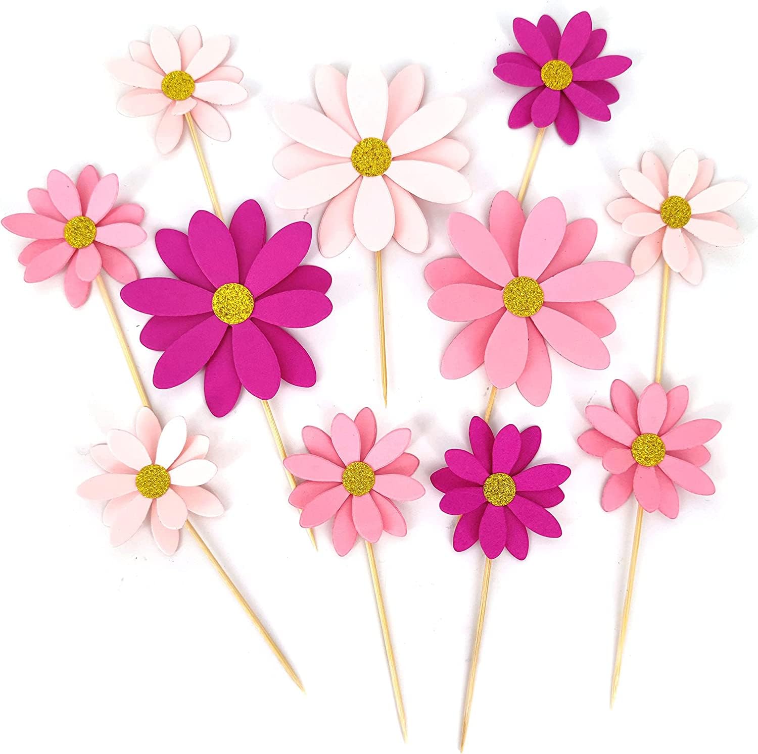 Blush Pink Daisy Cupcake Toppers - Pack of 12 | Food Picks for Baby Showers, Birthday Parties & Wedding Decorations | Adorable Cake Decor for Girls' Celebrations & Dessert Displays