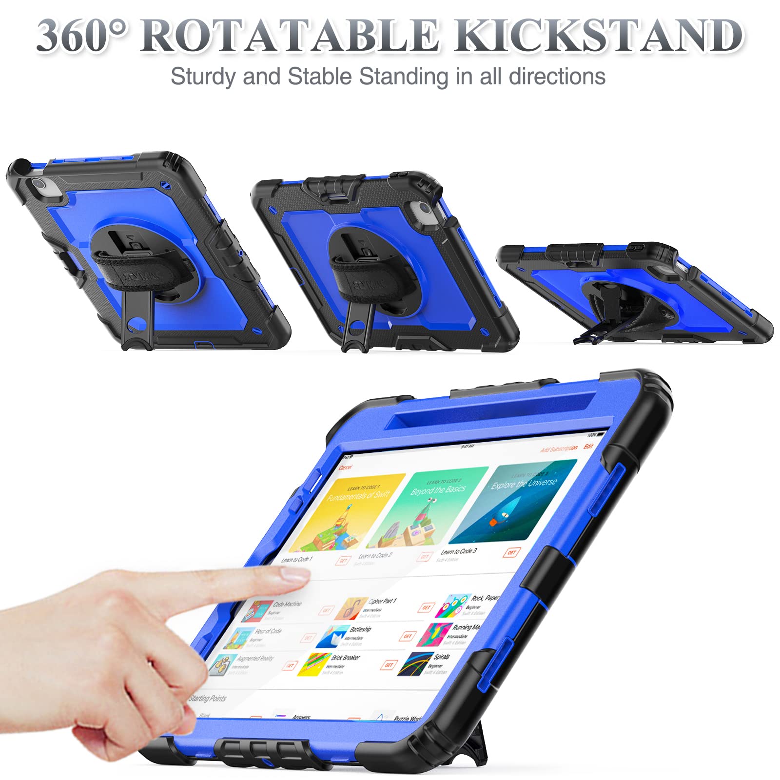 SEYMAC 360° Rotating Protective Case with Hand Strap & Stand for iPad Air 5th/4th Gen 10.9