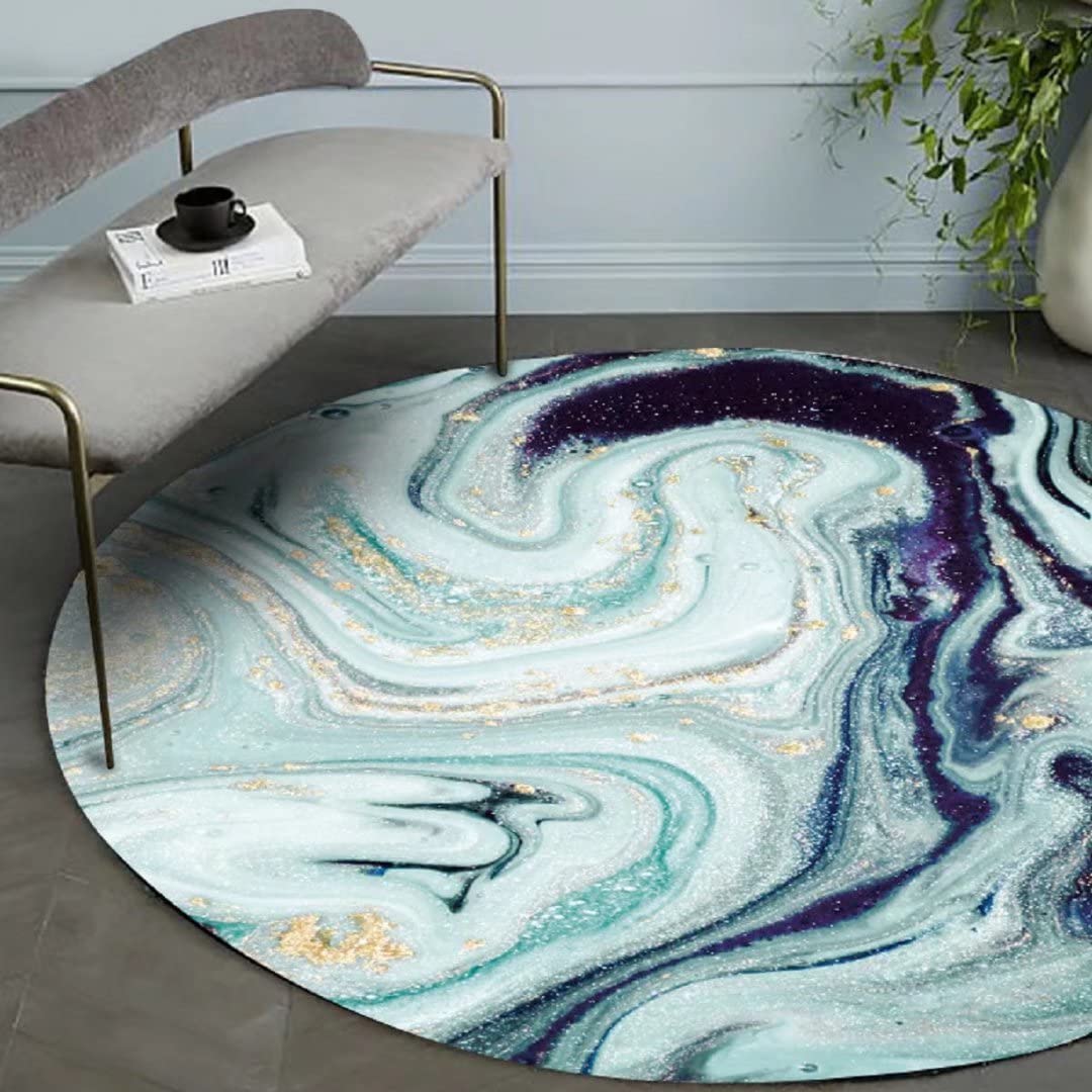 5' Modern Marble Round Rug - Soft Washable Abstract Artistic Area Carpet for Living Room, Bedroom & Sofa | Home Decor Floor Mat for Contemporary Spaces