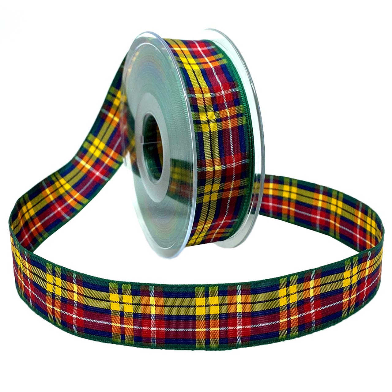 Morex Ribbon Edinburgh Ribbon - 1 Inch x 27 Yards, Buchanan Tartan Plaid Design (97525/25-05) - Perfect for Gift Wrapping, DIY Crafts, and Home Decor