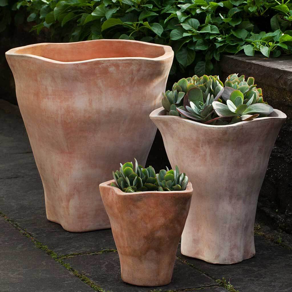 Campania International Foxglove Tall Planter Set of 3 - Terra Cotta Flower Pots for Outdoor Garden, Patio, and Home Decor - Perfect for Flowers, Plants, and Decorative Arrangements