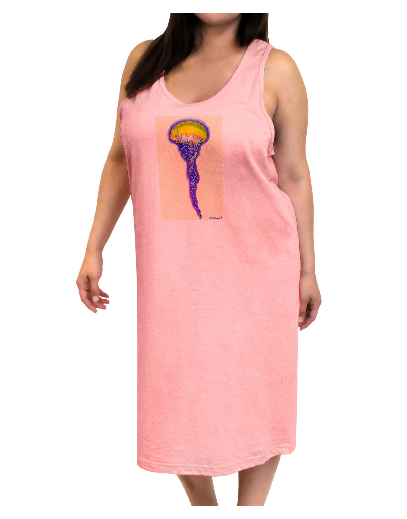 TooLoud Jellyfish Outlined in Purple Watercolor - Women's Sleeveless Tank Top Dress for Casual Wear, Beach Coverup & Night Shirt | Artistic Marine-Themed Apparel
