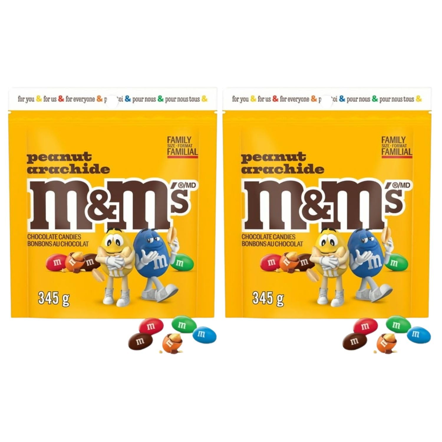 M&M's Peanut Milk Chocolate Candies - Family Size Bag (345g/12.2oz) - Pack of 2 with Free Ice Pack - Perfect for Parties, Halloween Treats & Office Snacks - Shipped from Canada