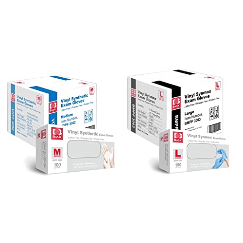 **Latex-Free & Powder-Free Clear Vinyl Exam Gloves - Medium (Case of 1,000) VGPF3002 | Medical Synmax Vinyl Gloves - Large (Case of 1,000) BMPF-3003 | Ideal for Healthcare, Food Handling & Cleaning**