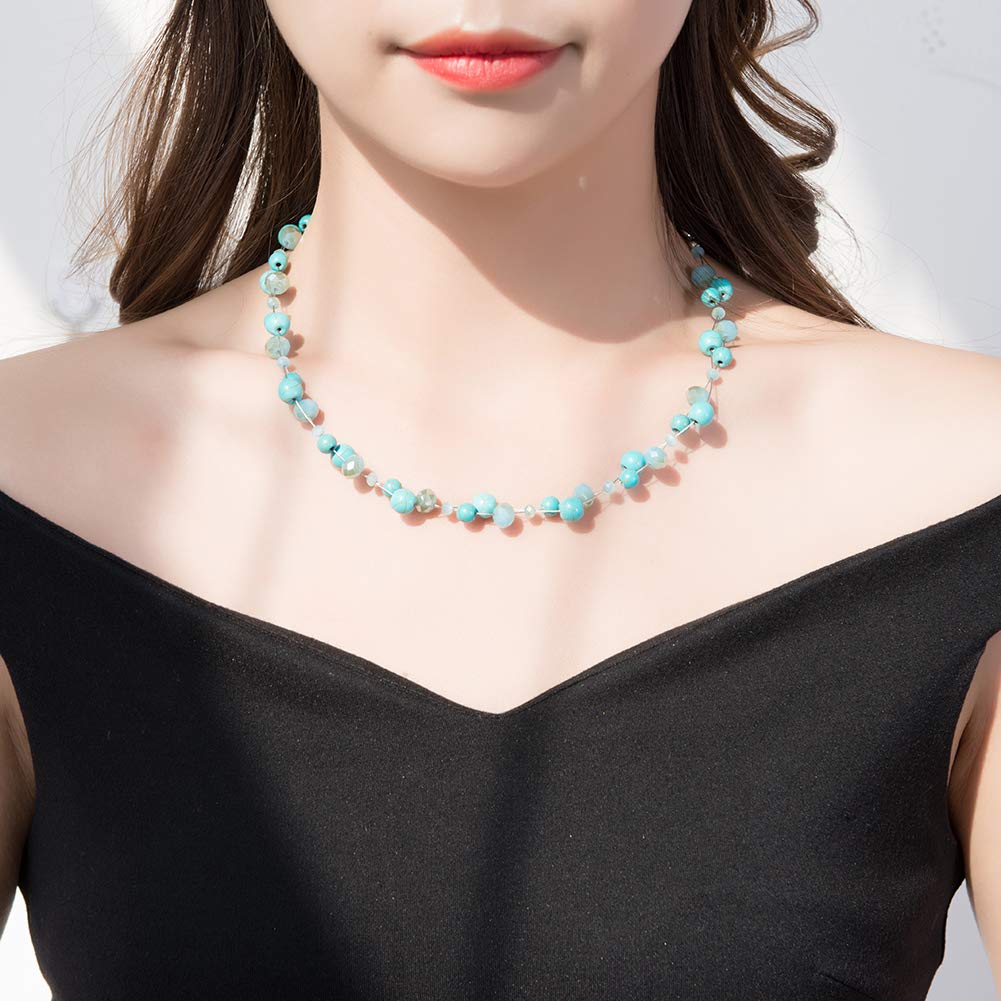 Turquoise Beaded Necklace for Women - Elegant Pearl & Crystal Bead Fashion Jewelry, Perfect Birthday Gift for Her | Boho Chic Accessory for Parties, Weddings & Everyday Wear