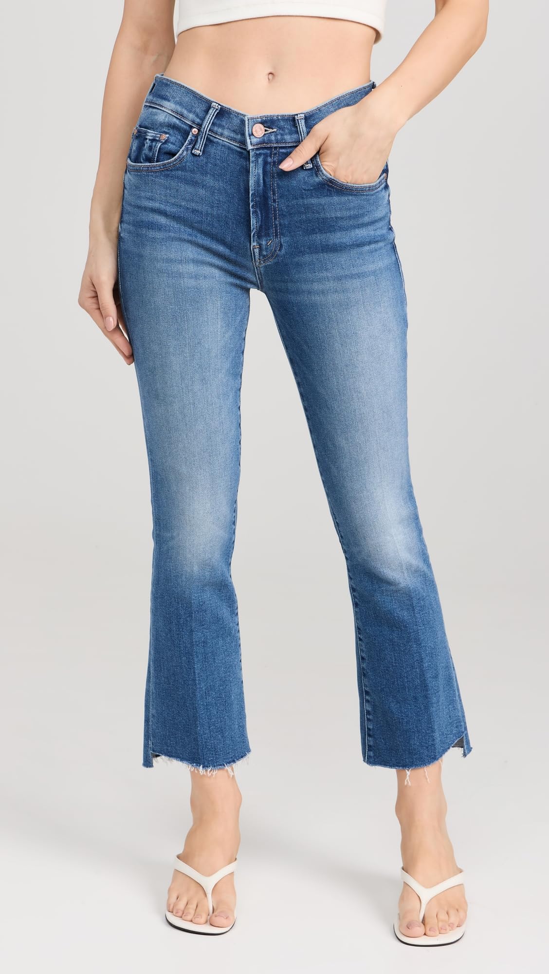 MOTHER Women's The Insider Crop Step Fray Jeans - Distressed High Waist Skinny Jeans in Blue Wash, Size 32 | Perfect for Casual Outfits, Date Nights & Street Style Fashion