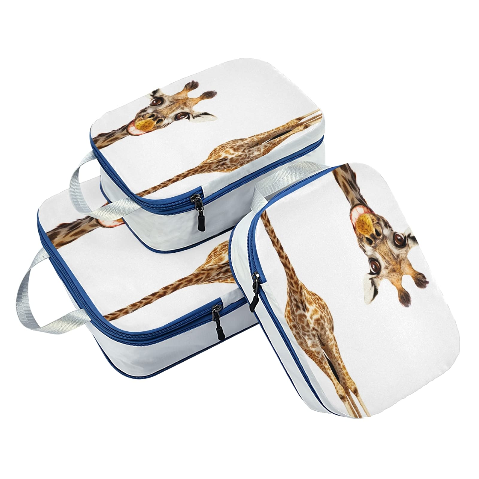 3-Piece Waterproof Check Oxford Cloth Packing Cubes Set - Cute Giraffe Design Travel Organizers & Toiletry Storage Bags | Perfect for Suitcases, Backpacks, and Weekend Getaways