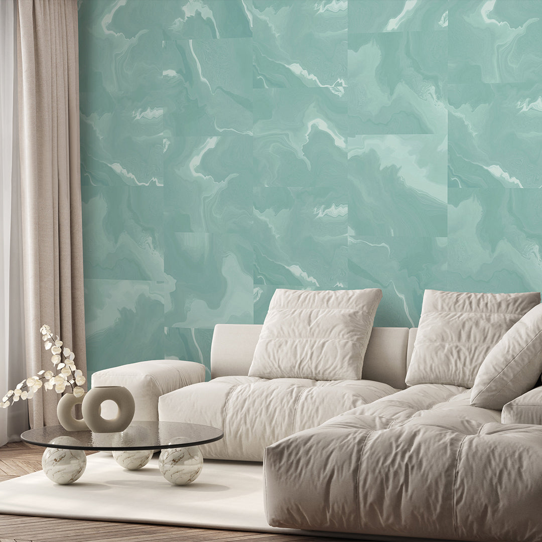 Self-Adhesive Mint Marble Squares Wall Mural AM034 - Peel and Stick Wallpaper for Bedroom, Living Room, Office Decor