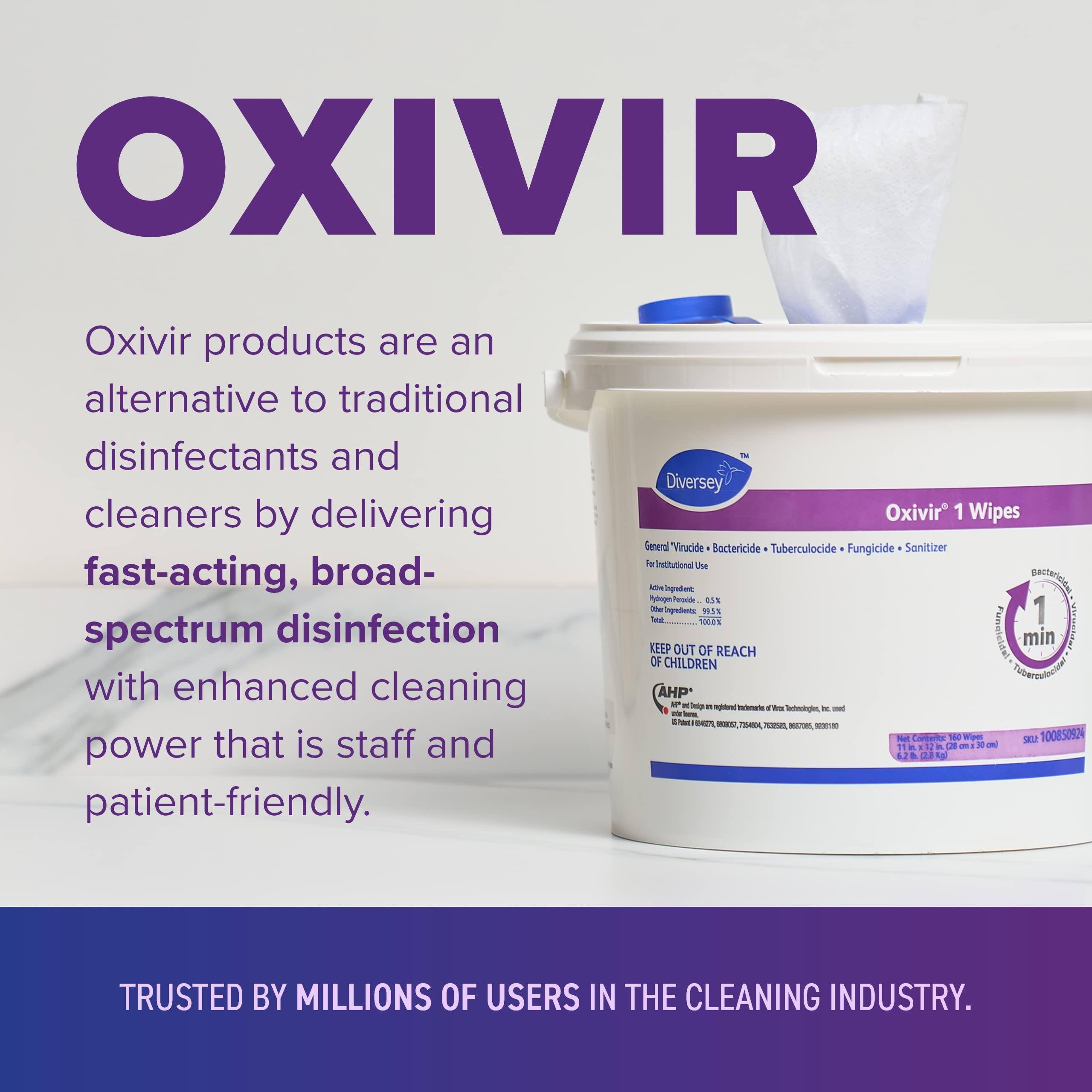 Diversey Oxivir 1 100850924 Disinfectant Wipes - Virucidal, Bactericidal, Tuberculocidal, Fungicidal with Accelerated Hydrogen Peroxide - Unscented 160 Extra Large 11