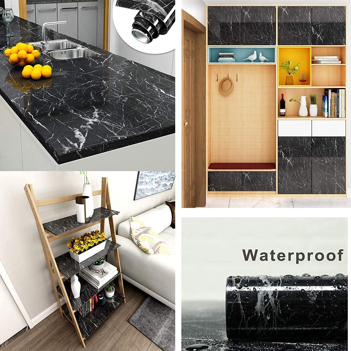 OM AKSHAR Heat-Resistant Peel and Stick Wall Stickers for Kitchen Countertops - Black Vinyl Contact Paper (2 Meters) - Perfect for Home Decor, Furniture Protection & DIY Kitchen Upgrades