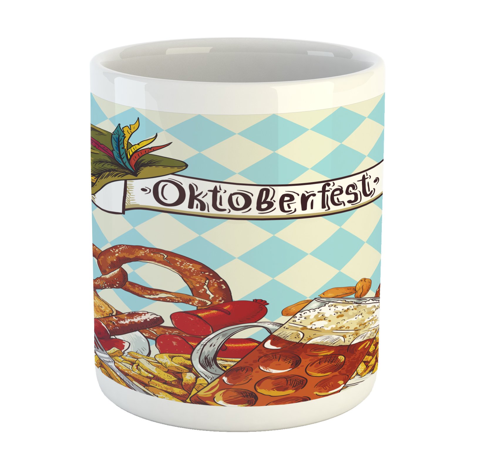 Lunarable Oktoberfest Beer Mug - Printed Ceramic Coffee Cup for Tea, Water & Drinks - Colorful Pretzel Carnival & German Festival Design - Perfect for Oktoberfest Parties, Themed Events & Gift Giving