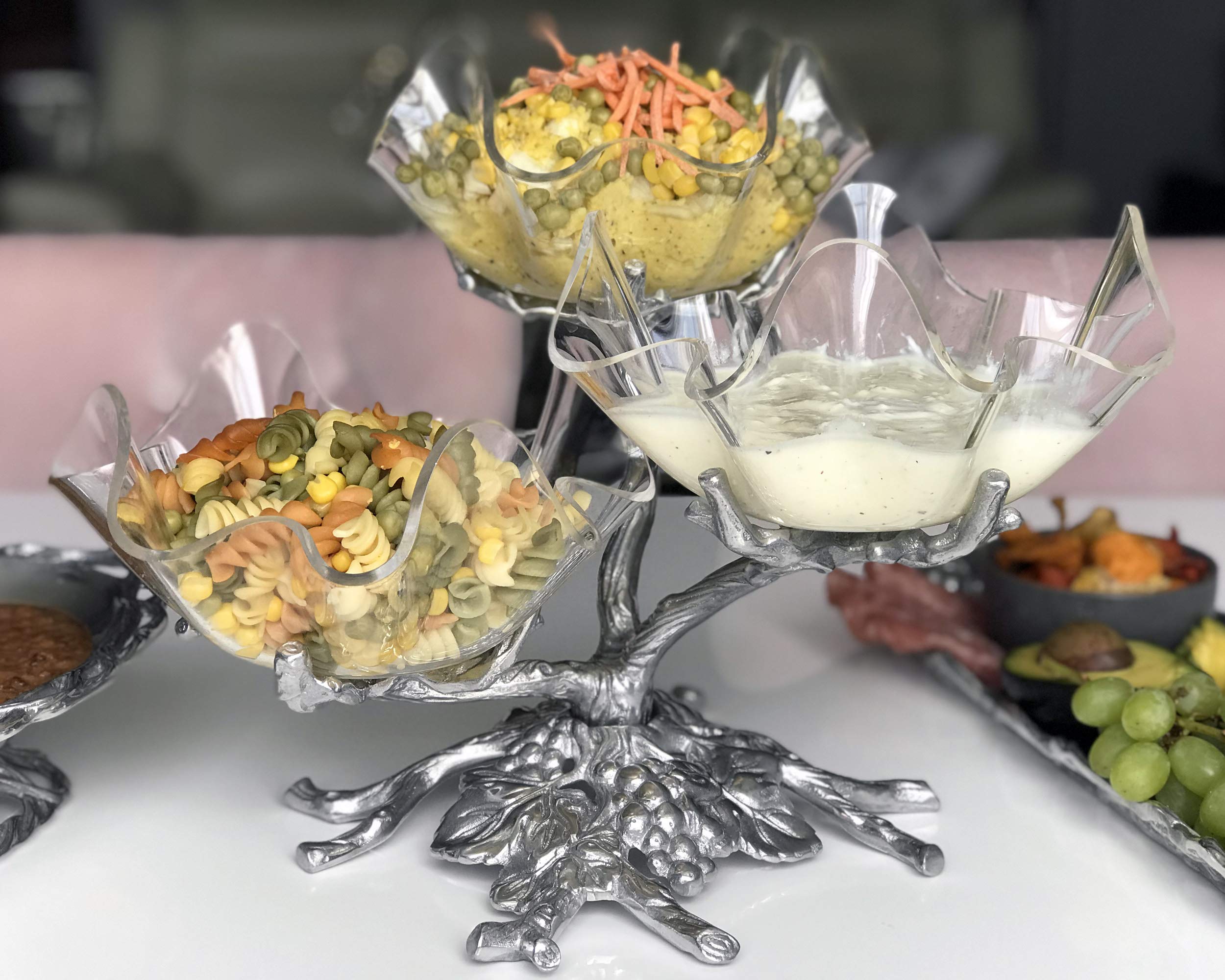 Arthur Court Grape 3-Tier Acrylic Bowl Stand - Elegant Fruit Display for Kitchen, Dining Table & Party Buffet Serving - Perfect for Entertaining, Holiday Decor & Centerpiece