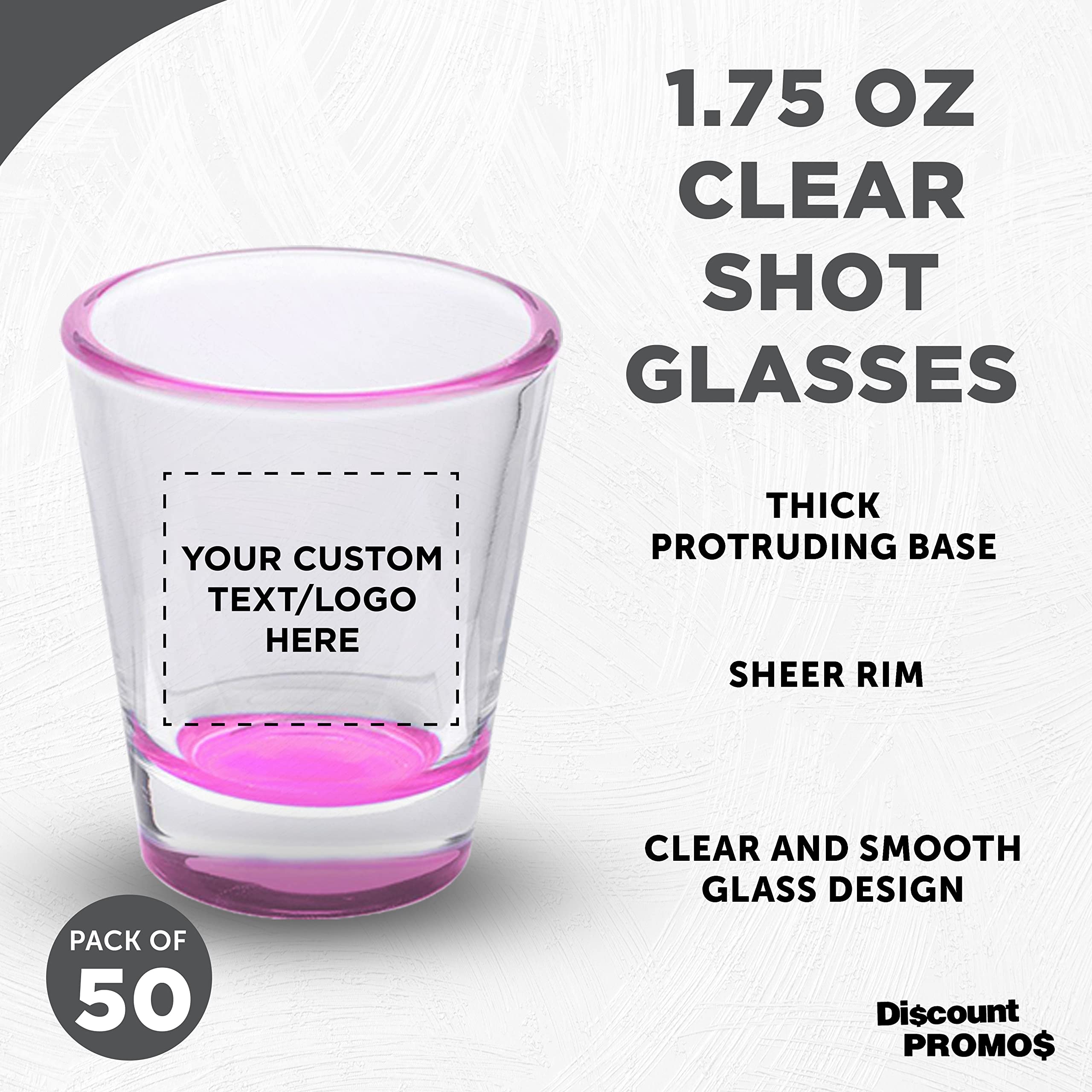 Custom Shot Glasses 1.75 oz (50-Piece Bulk Set) - Personalized Barware for Weddings, Bachelorette Parties & Events - Color Bottom Pink - Perfect for Cocktail Parties, Bridal Showers & Birthday Celebrations
