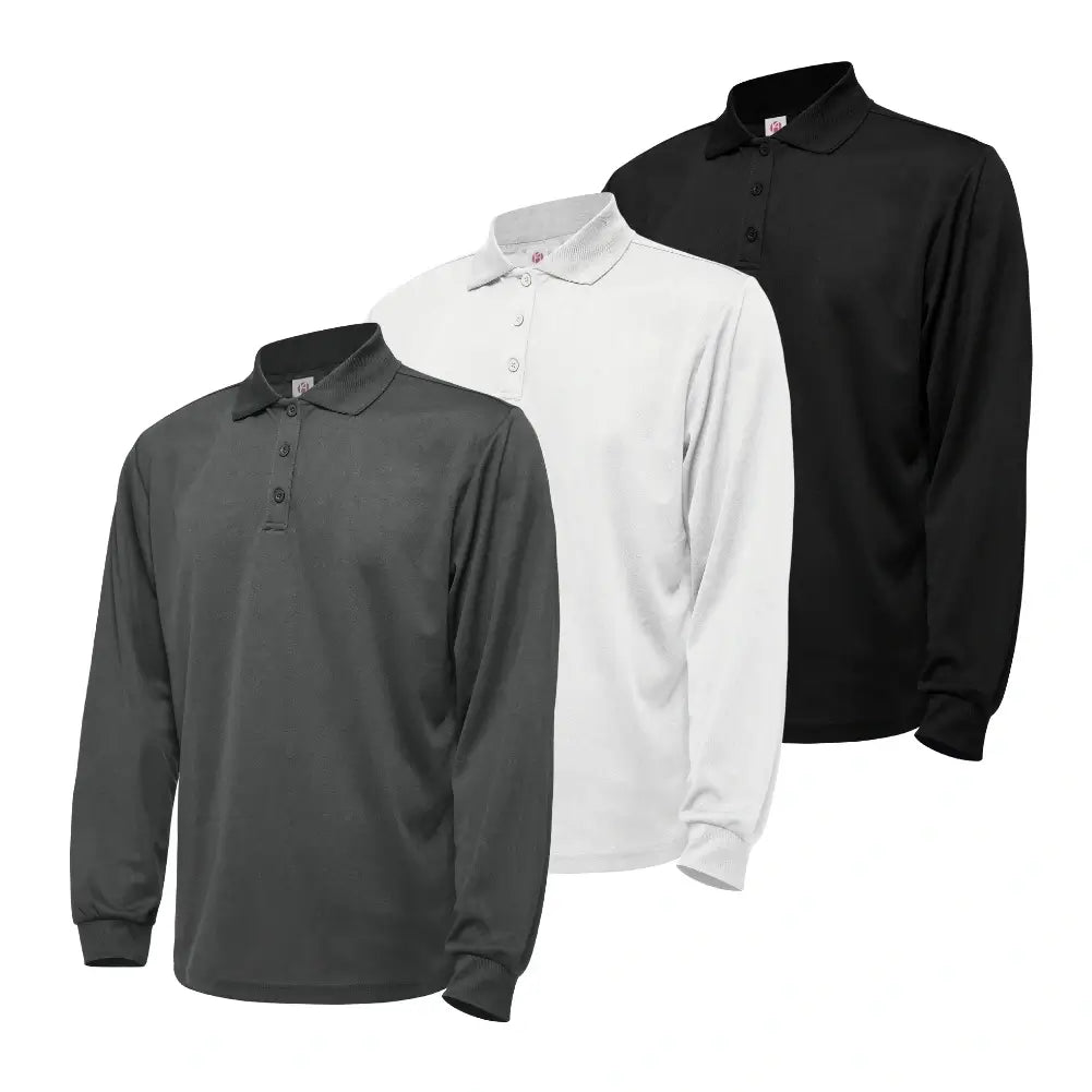 3 Pack Men's Quick Dry Long Sleeve Polo Shirts - Moisture Wicking & Breathable for Golf, Hiking & Outdoor Activities