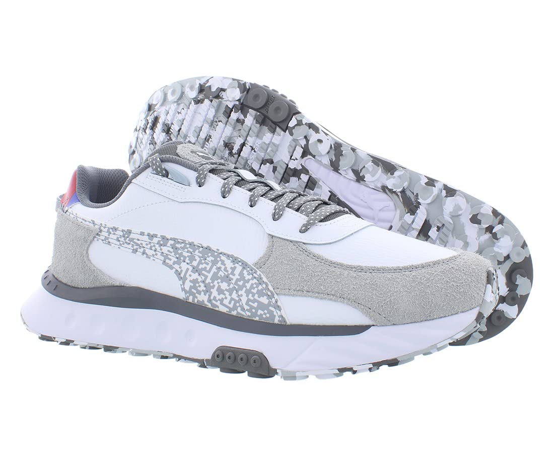 PUMA Wild Rider Men's Running Shoes - Size 8 White/Grey - Lightweight Athletic Sneakers for Jogging, Gym & Casual Wear